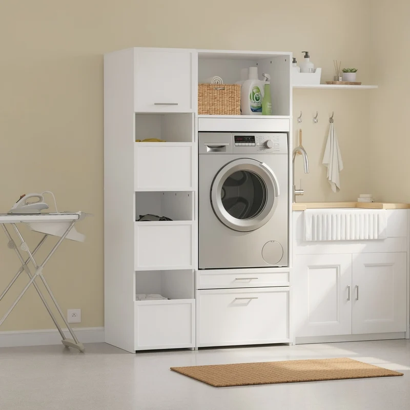 SoBuy BZR232-W Armario Multiusos de Baño Blanco Mueble Lavadero Alto y Estrecho 60x40x186.4 cm