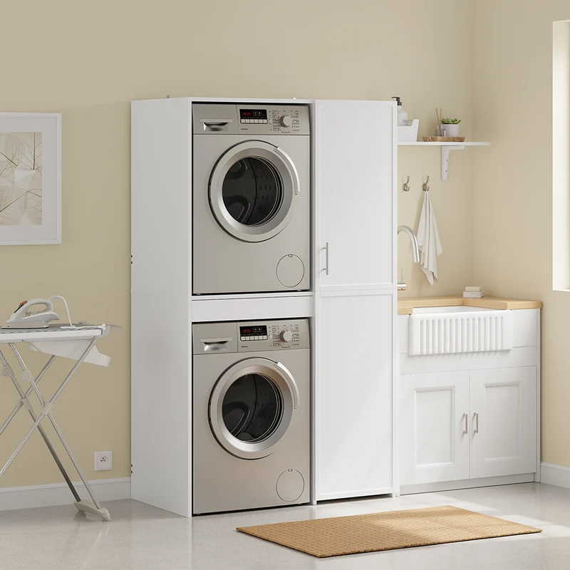 SoBuy BZR231-W Mueble torre para lavadora y secadora apilables Blanco 110x66x186 cm