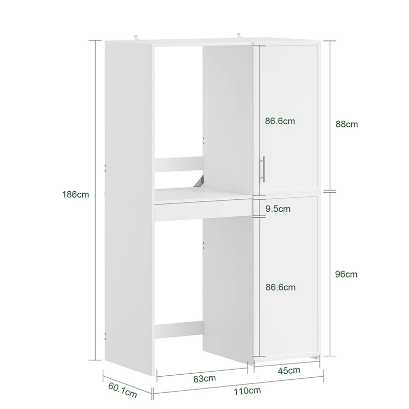 SoBuy BZR231-W Mueble torre para lavadora y secadora apilables Blanco 110x66x186 cm