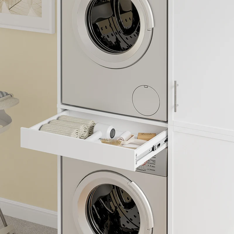 SoBuy BZR231-W Mueble torre para lavadora y secadora apilables Blanco 110x66x186 cm
