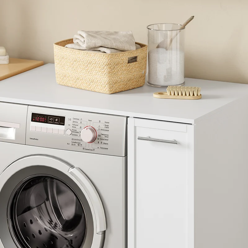 SoBuy BZR229-W Mueble lavadora y secadora con puerta Armario para lavadora con cajón Blanco