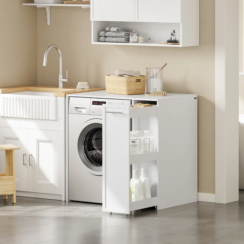 SoBuy BZR229-W Mueble lavadora y secadora con puerta Armario para lavadora con cajón Blanco