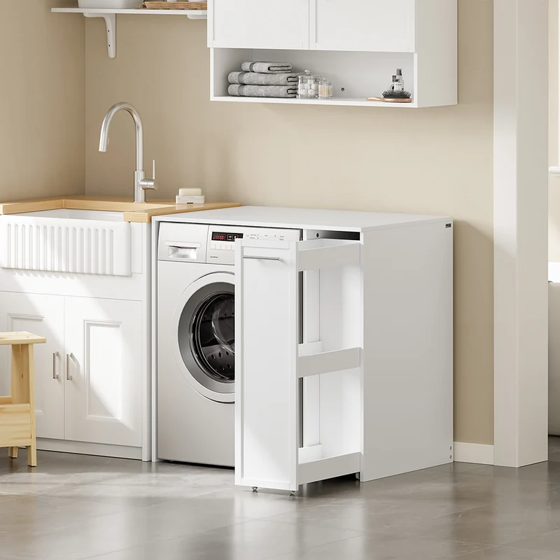 SoBuy BZR229-W Mueble lavadora y secadora con puerta Armario para lavadora con cajón Blanco