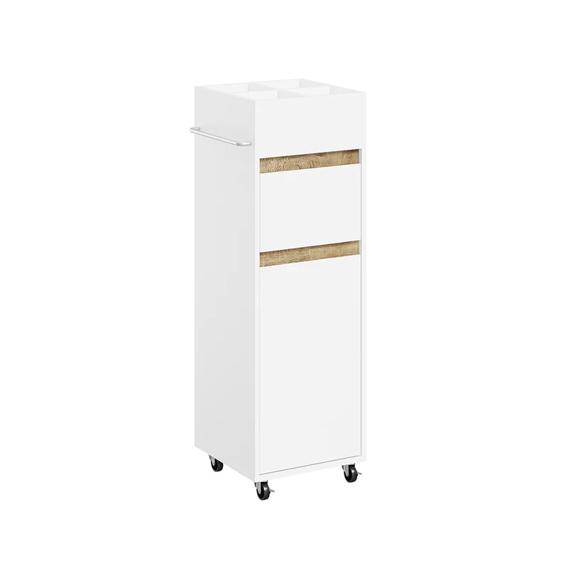 SoBuy BZR225-WN Mueble Auxiliar Estrecho con Ruedas Armario de Baño con Cajón y Puerta Blanco
