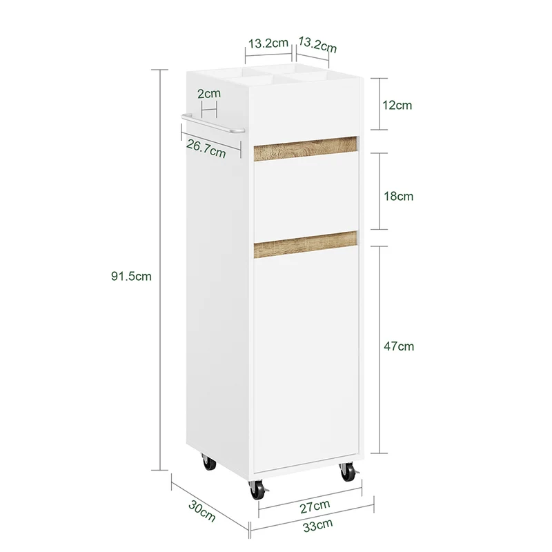 SoBuy BZR225-WN Mueble Auxiliar Estrecho con Ruedas Armario de Baño con Cajón y Puerta Blanco