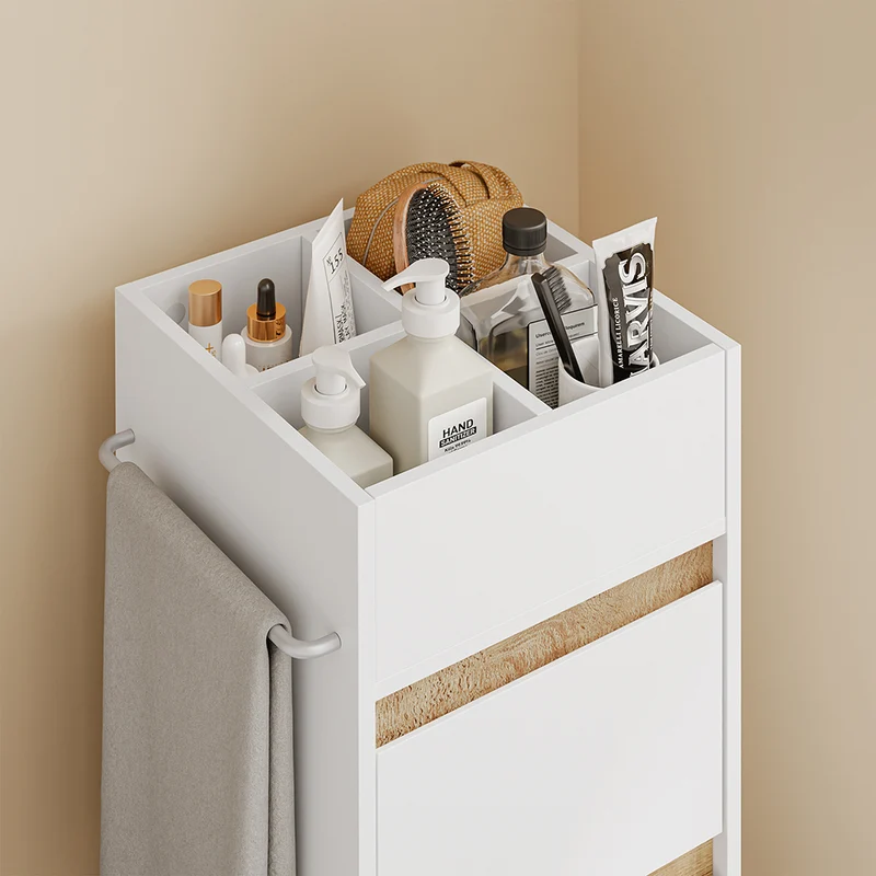 SoBuy BZR225-WN Mueble Auxiliar Estrecho con Ruedas Armario de Baño con Cajón y Puerta Blanco