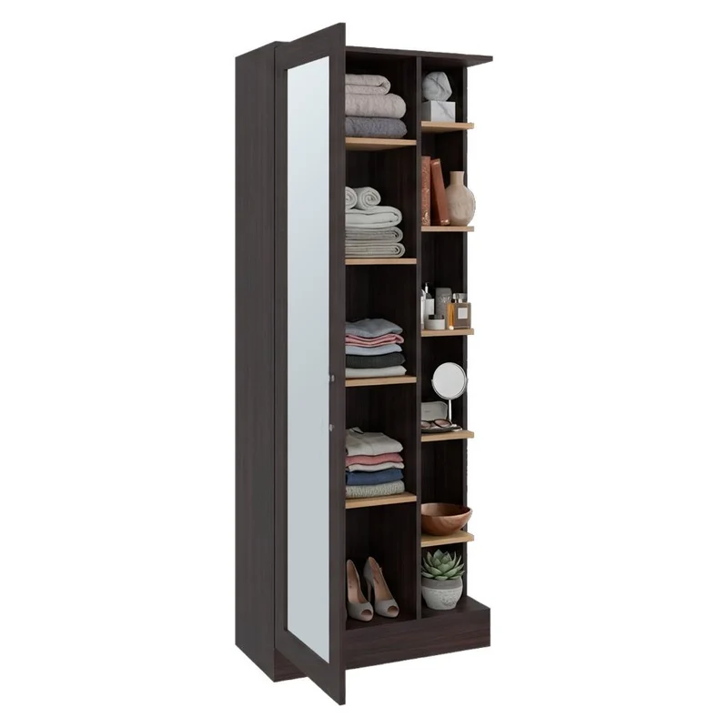 Mueble Multiusos, Caoba y Fresno Europeo, con Siete Entrepaños y Gran Capacidad de Almacenamiento