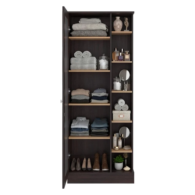 Mueble Multiusos, Caoba y Fresno Europeo, con Siete Entrepaños y Gran Capacidad de Almacenamiento