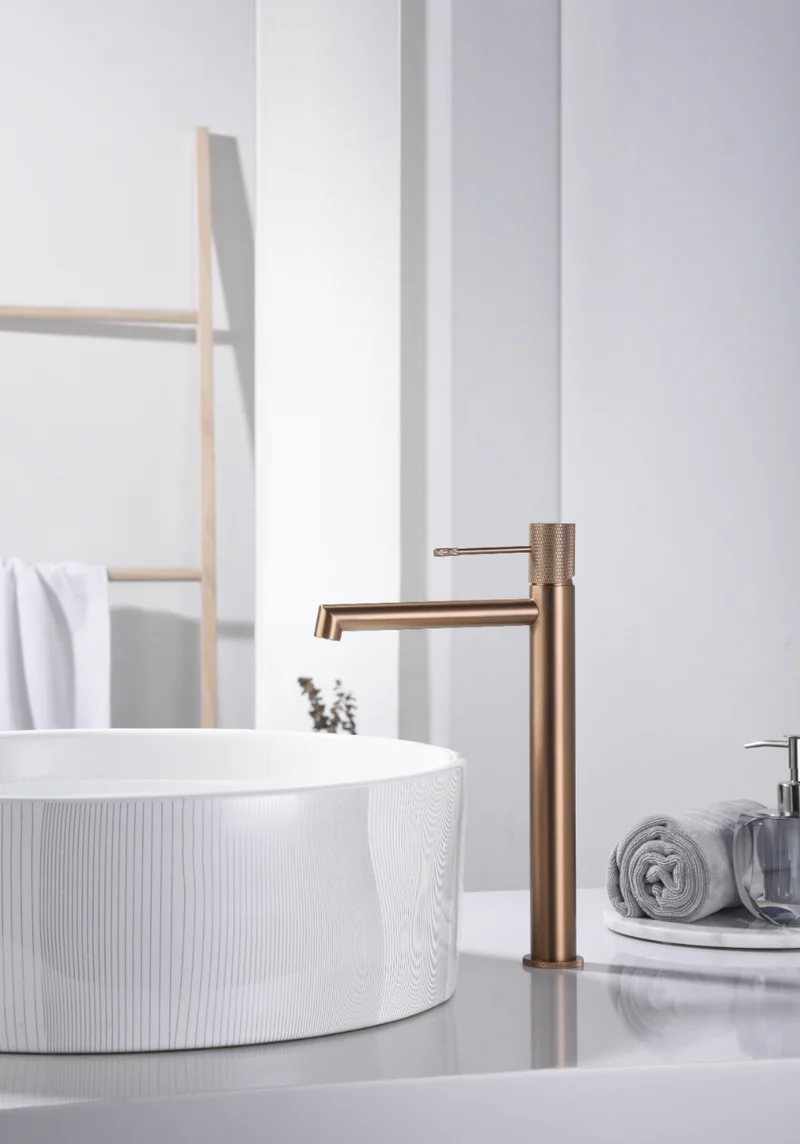 Grifería Monomando Lavabo Alto Line Oro Rosa Cepillado - Imex