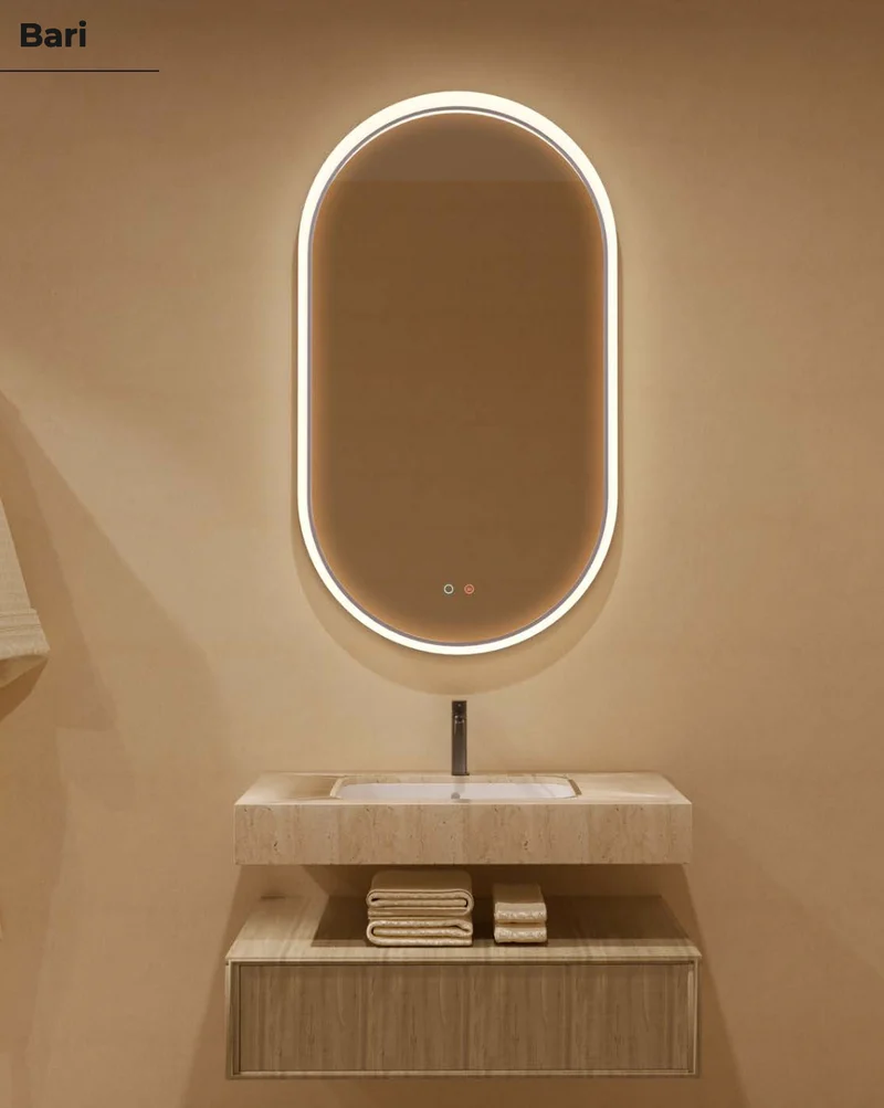 Espejo Elíptico LED con Antivaho – Marco Acrílico y Aluminio Negro Mate | Bari de Ledimex