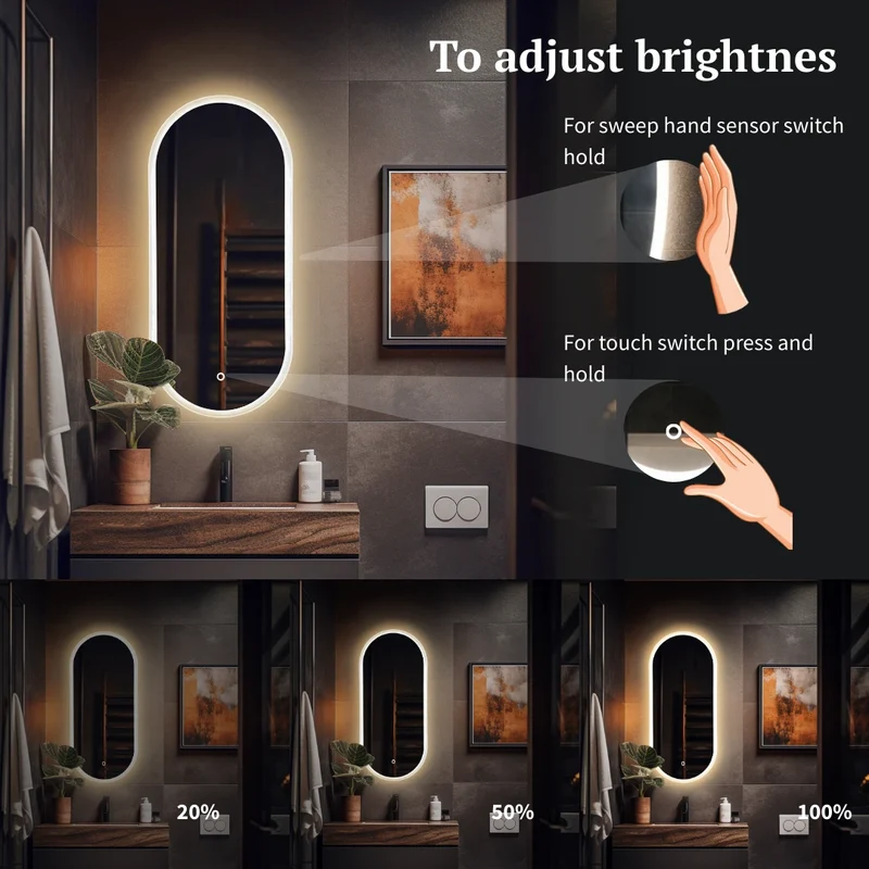 Pill oval LED mirror with front lighting 450x1000mm