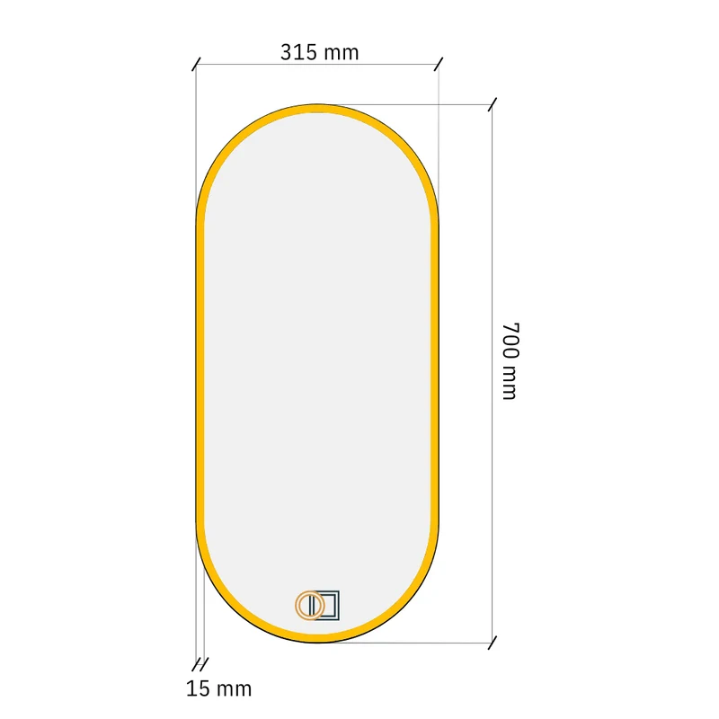 Pill oval LED mirror with front lighting 315x700mm