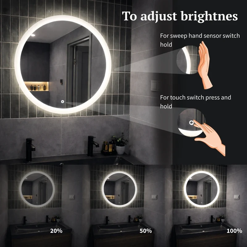 Round LED mirror with front lighting Ø 700 mm