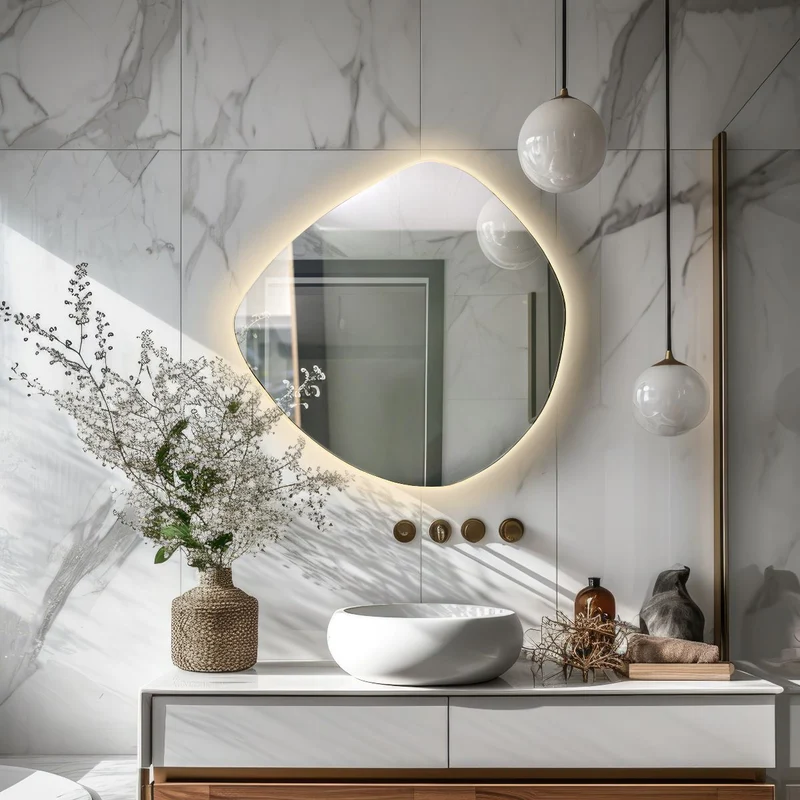 Asymmetrical LED mirror with rear lighting 740x790mm