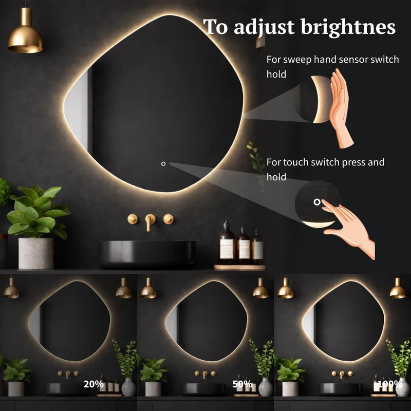 Asymmetrical LED mirror with rear lighting 740x790mm