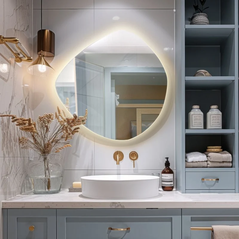Asymmetrical LED mirror with rear lighting 740x790mm