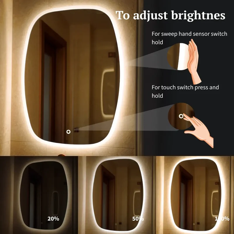 Rectangaler LED mirror with front lighting 600x805mm