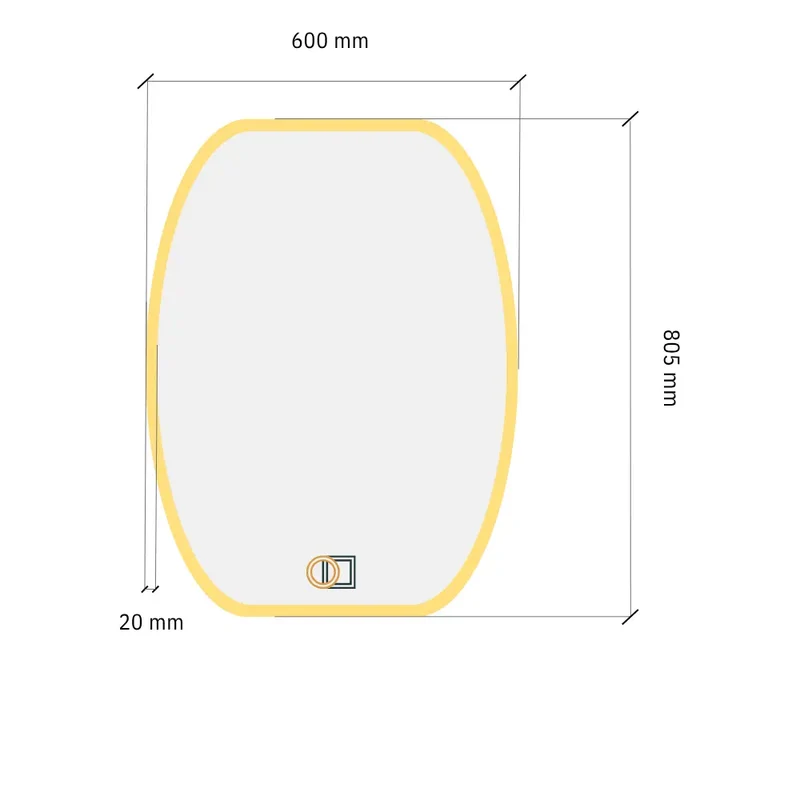 Rectangaler LED mirror with front lighting 600x805mm