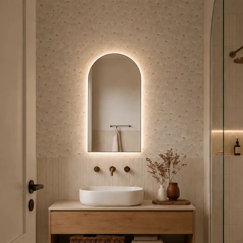 Arched LED mirror with rear lighting