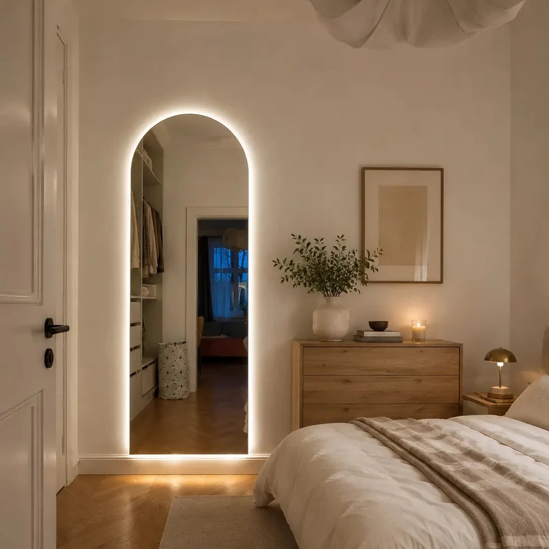 Arched LED mirror with rear lighting