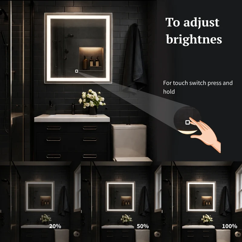 Square LED mirror with double Front Lit 600x600mm