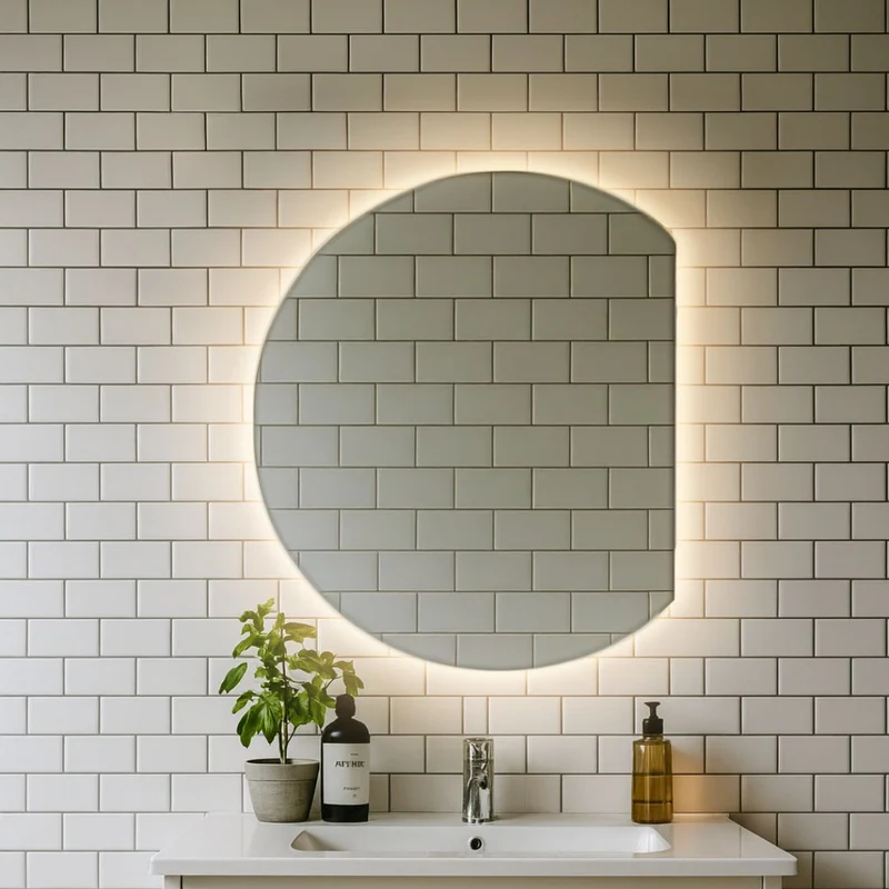 Semicircle cut 3/4 mirror with rear lighting 600x800mm