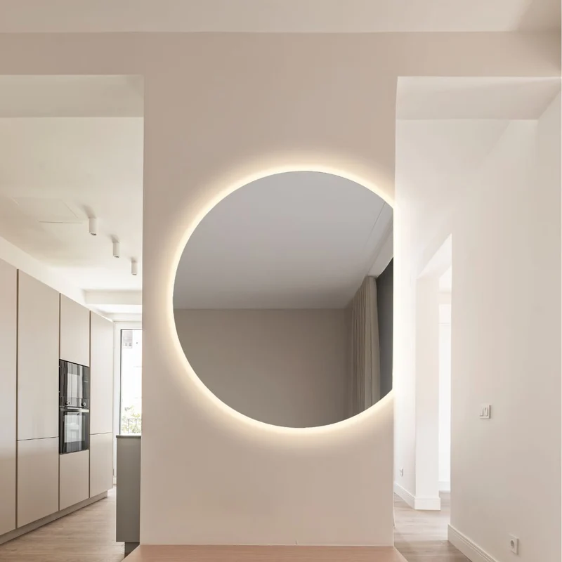 Semicircle cut 3/4 mirror with rear lighting 900x1200mm