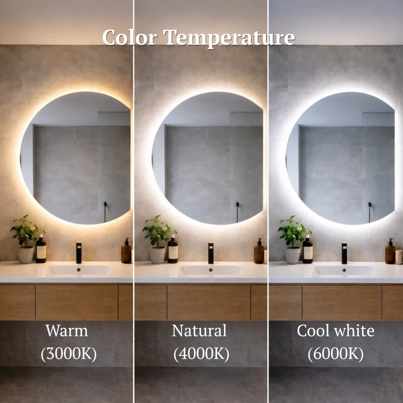 Semicircle cut 3/4 mirror with rear lighting 600x800mm