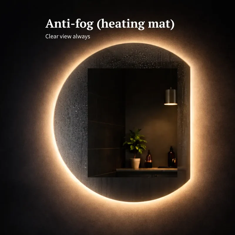 Semicircle cut 3/4 mirror with rear lighting 600x800mm
