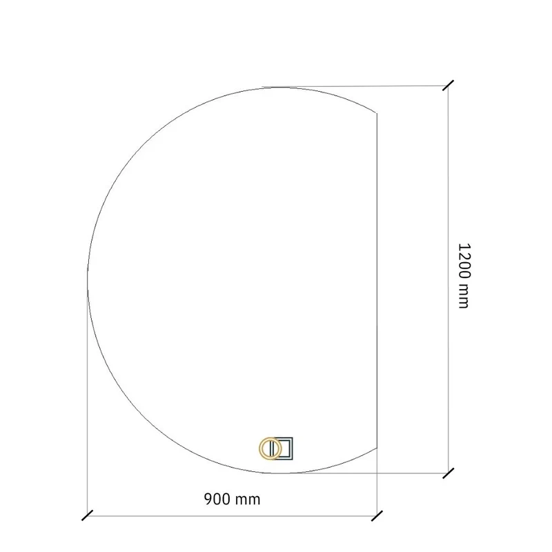 Semicircle cut 3/4 mirror with rear lighting 900x1200mm