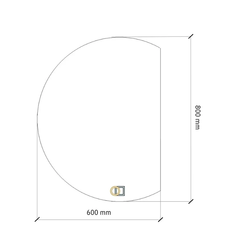 Semicircle cut 3/4 mirror with rear lighting 600x800mm