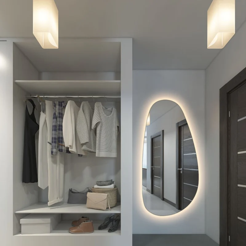 Irregular mirror with rear lighting - full length