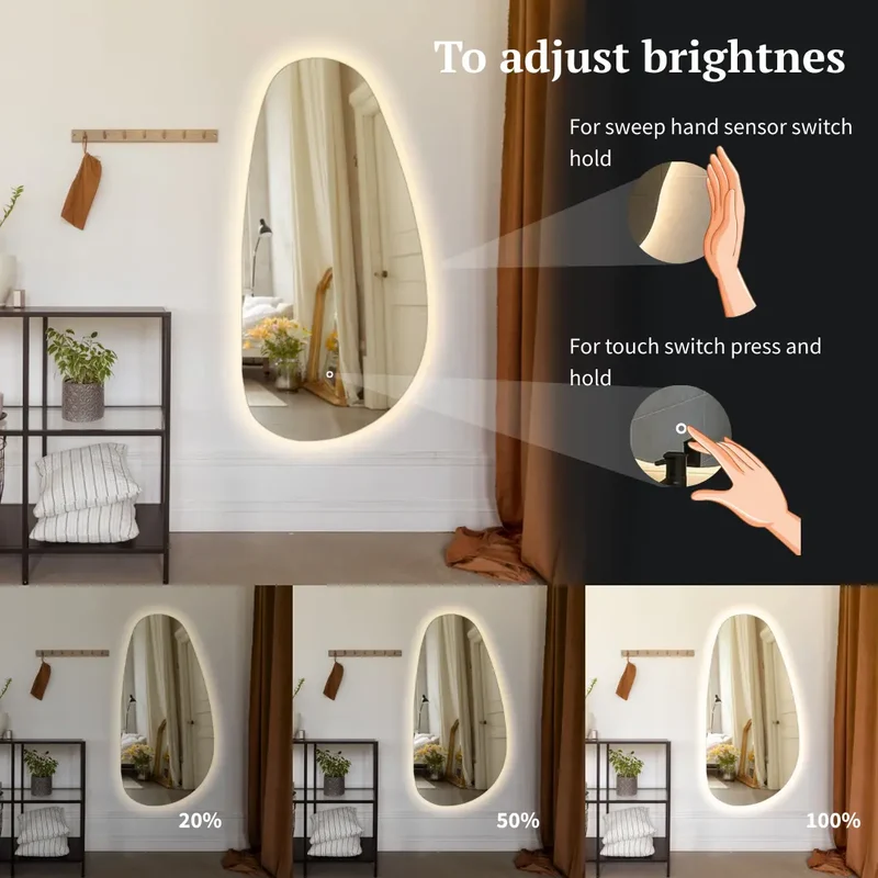 Irregular mirror with rear lighting - full length