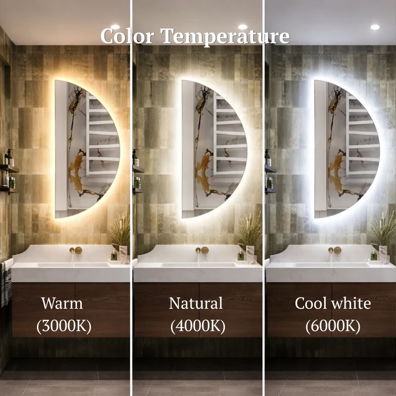 Half-circle LED mirror with rear lighting 600x1200mm