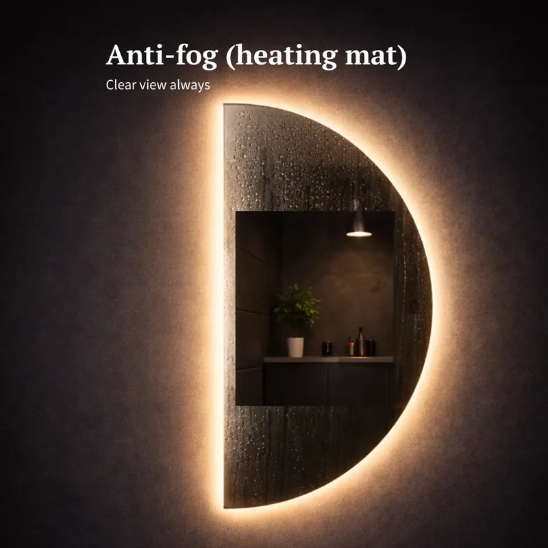 Half-circle LED mirror with rear lighting 600x1200mm
