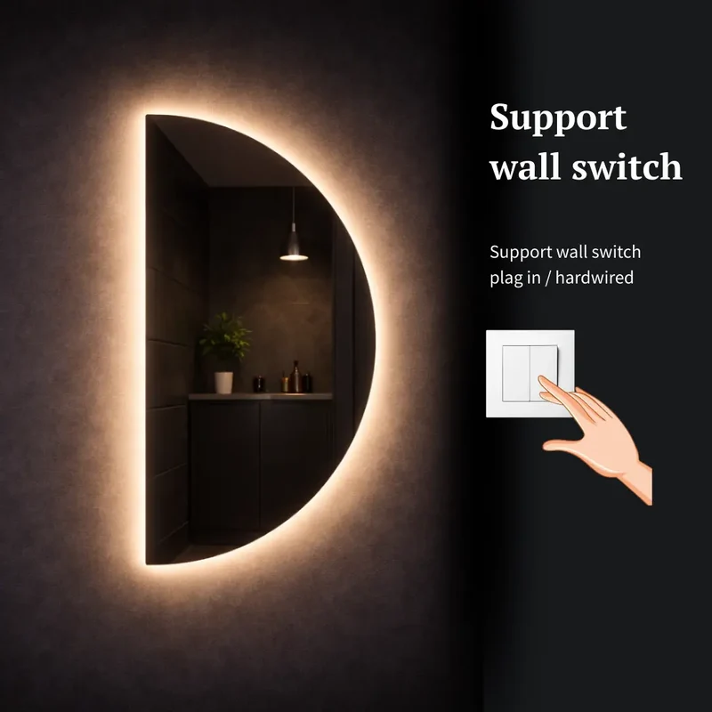 Half-circle LED mirror with rear lighting 600x1200mm