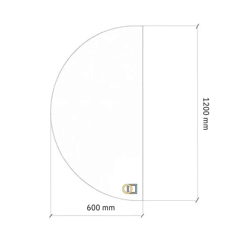 Half-circle LED mirror with rear lighting 600x1200mm