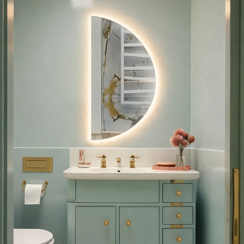 Half-circle LED mirror with rear lighting 500x1000mm