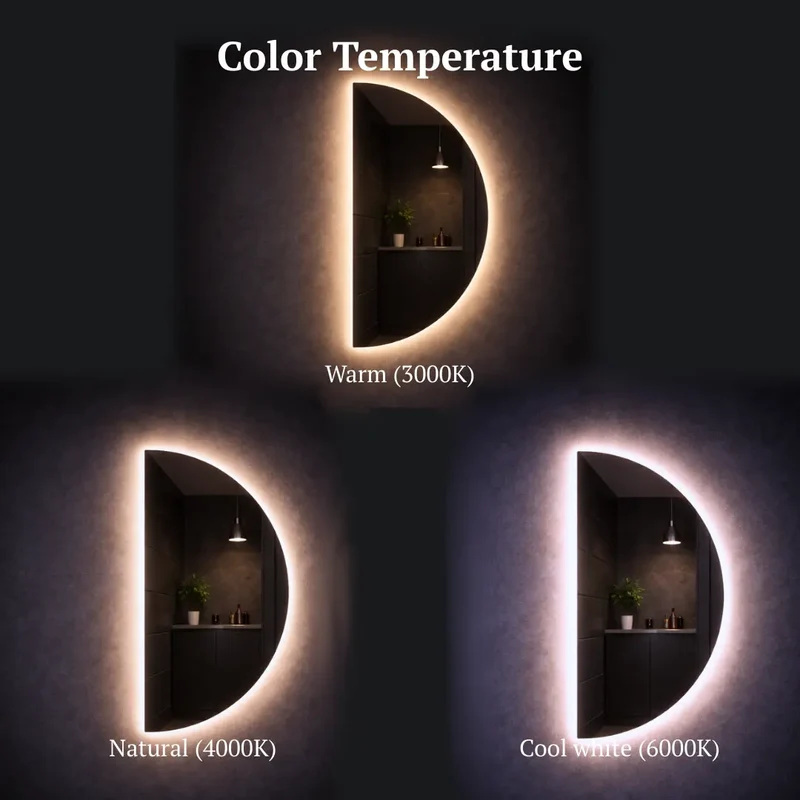 Half-circle LED mirror with rear lighting 500x1000mm