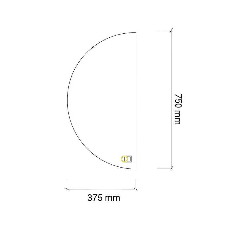 Half-circle LED mirror with rear lighting 375x750mm