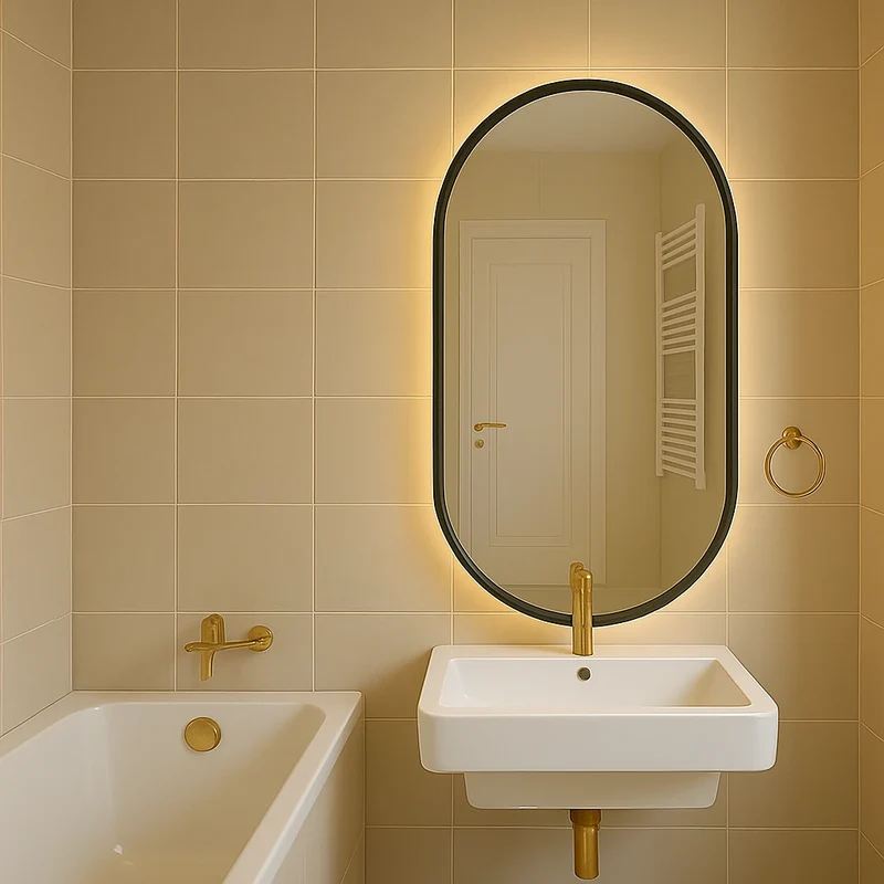 Pill Oval Black Frame Mirror with LED Lights 1000x500mm