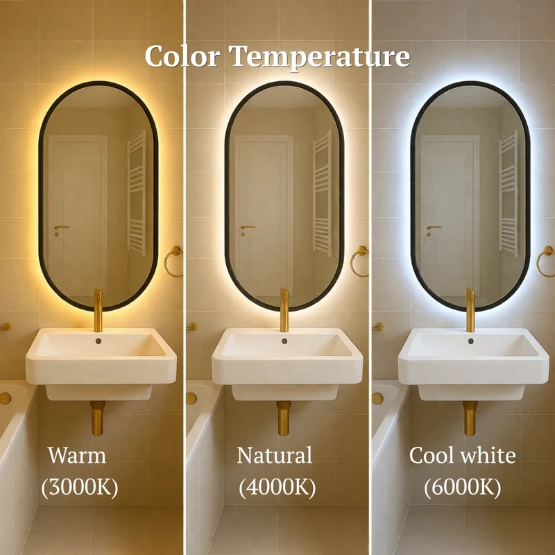 Pill Oval Black Frame Mirror with LED Lights 1000x500mm
