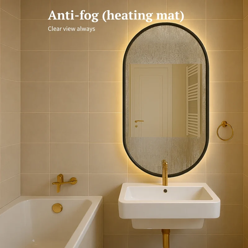 Pill Oval Black Frame Mirror with LED Lights 1000x500mm