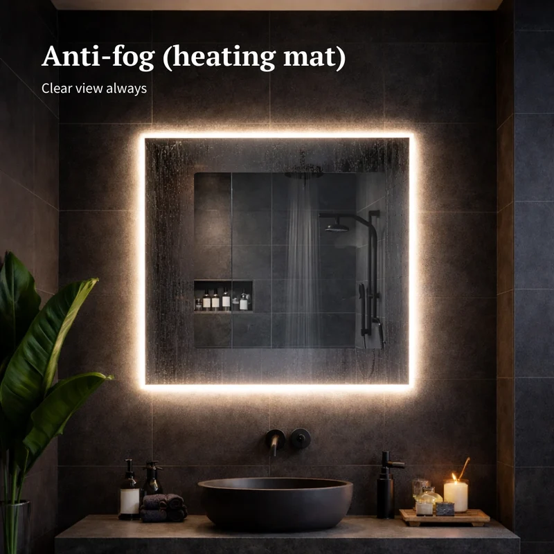 Square LED mirrors with rear lighting 1000x1000mm