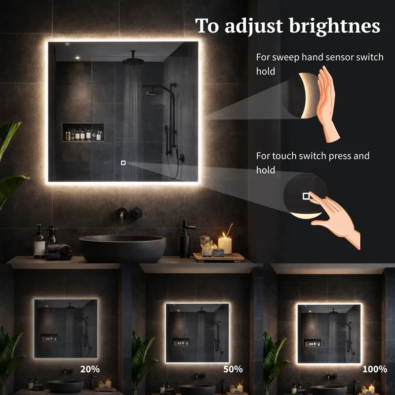 Square LED mirrors with rear lighting 1000x1000mm