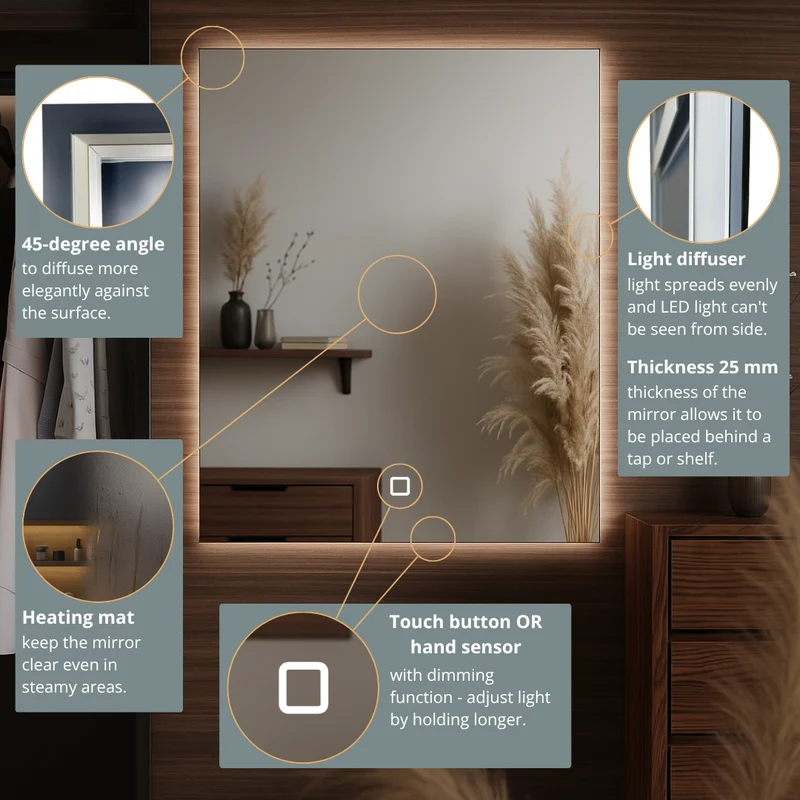 Rectangle LED mirrors with rear lighting 700x1000mm