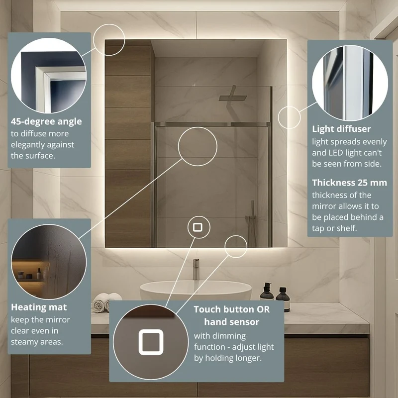 Rectangle LED mirrors with rear lighting 500x800mm