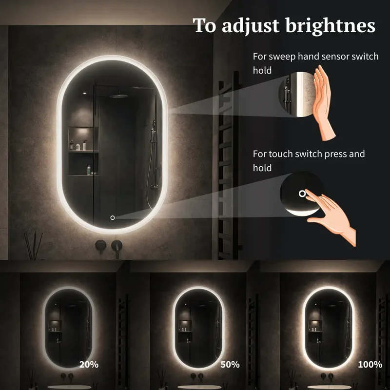Pill oval LED mirror with front lighting 420x700mm
