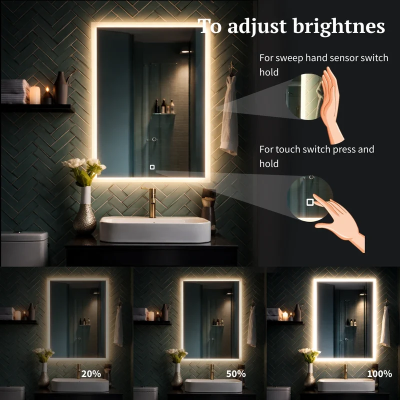 Rectangular LED mirror with front lighting 800x1000mm