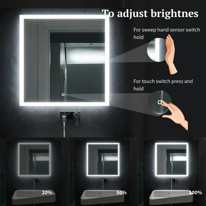 Square LED mirror with front lighting 800x800mm
